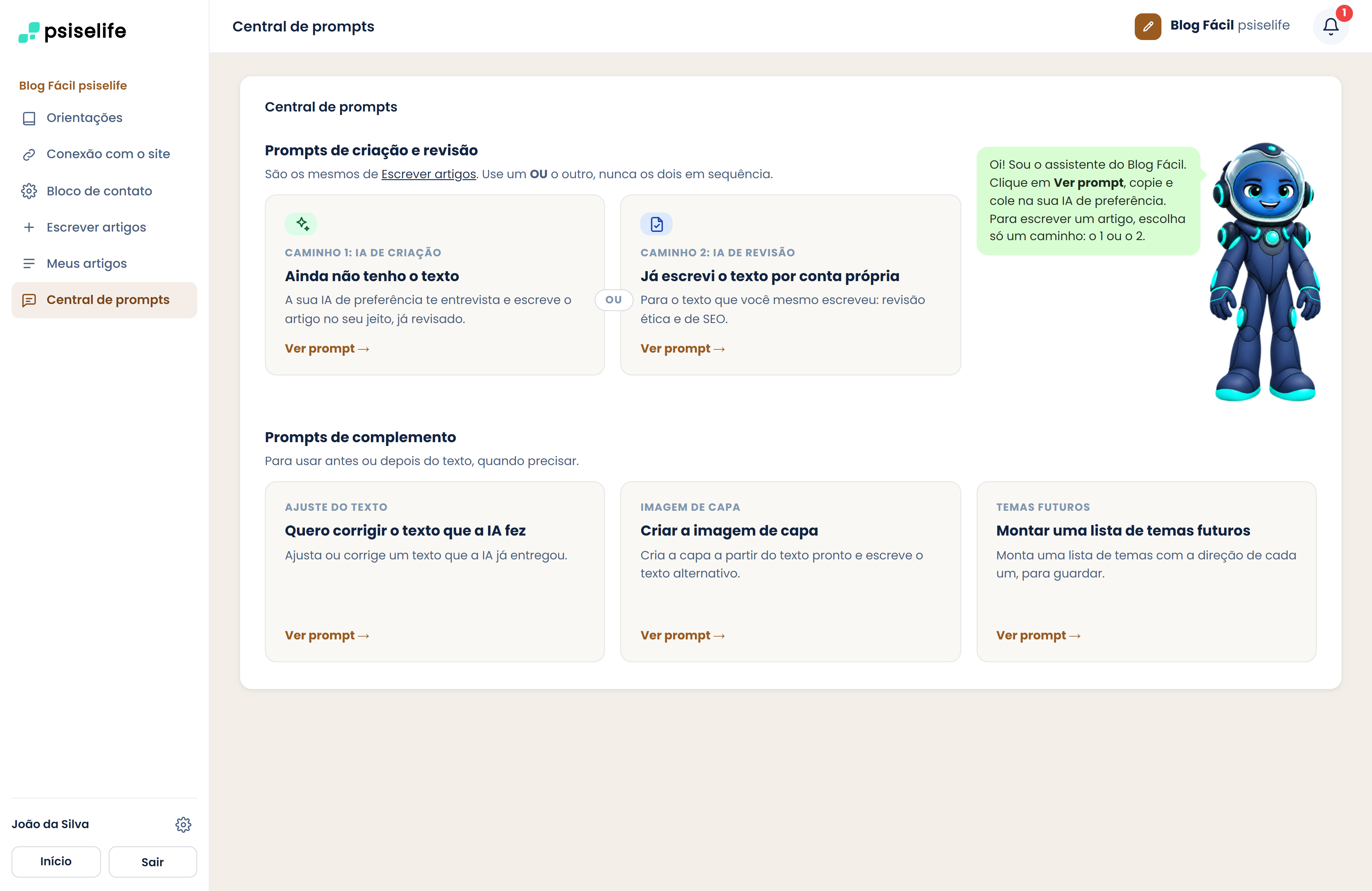 Blog Fácil: central de prompts de IA
